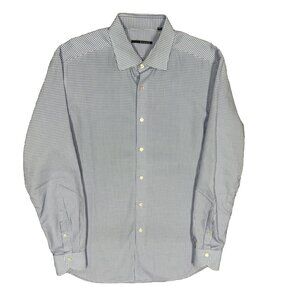 XACUS Dress Shirt Textured Made in Italy Cotton Long Sleeve Blue 16.5 Large